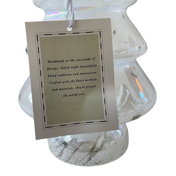Handmade in Poland Art Glass CHRISTMAS TREE 10in Iridescent White Marble NEW - Picture 3 of 10